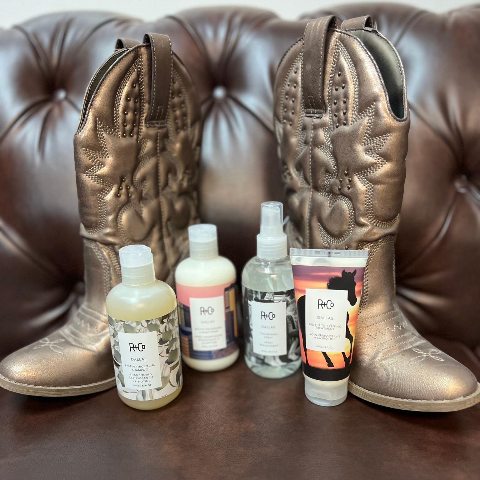 For BIG, beautiful, bouncy hair, use Dallas! These products add vitality to fine, flat hair while nourishing and strengthening from root to tip. We have a shampoo, conditioner, thickening spray and a biotin thickening treatment in this group of products. 

🤠 Gluten Free
🤠 Vegan
🤠 UV Protection