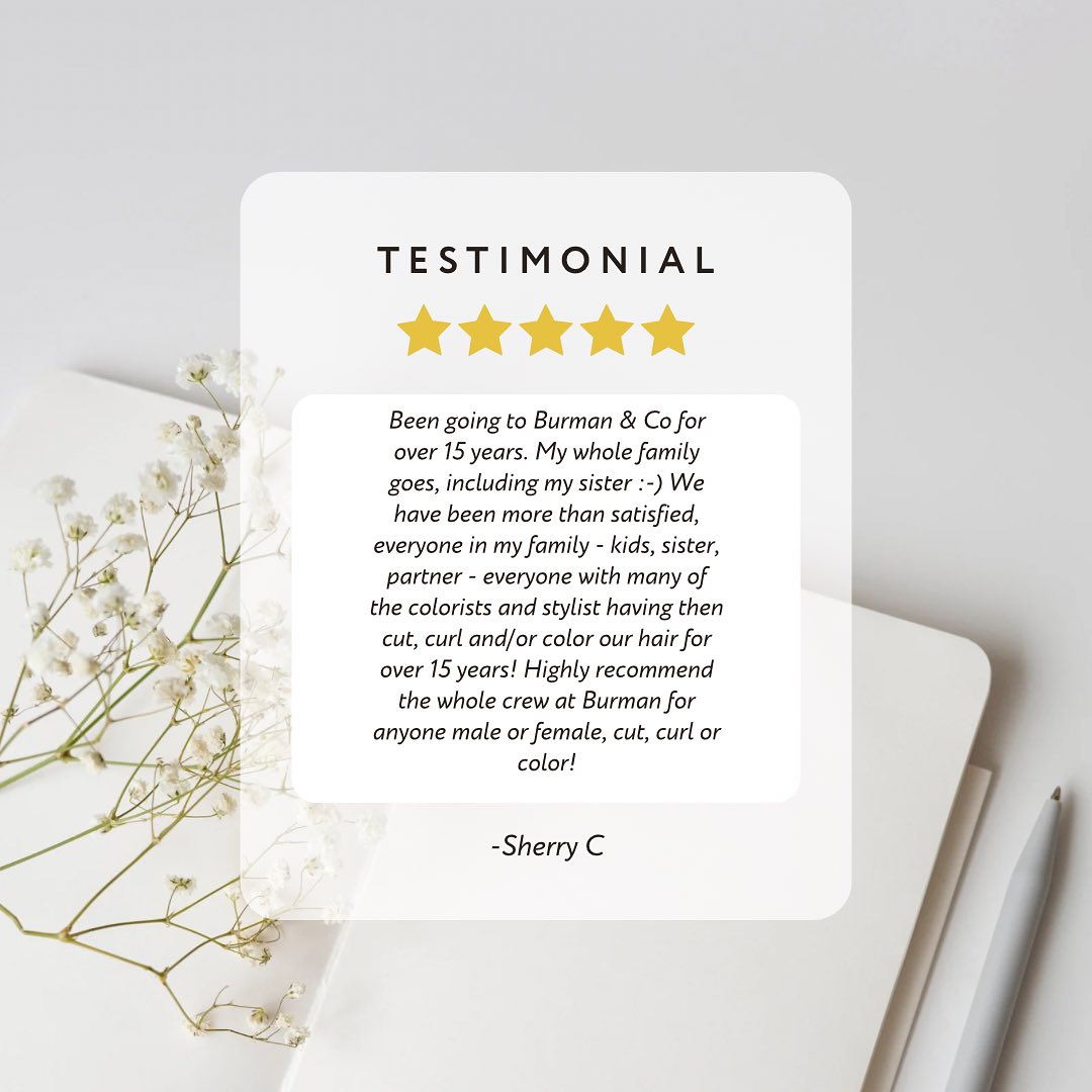 Thank you for the review Sherry ❤️ We appreciate you and your family for trusting us with your hair for so many years! 

#bestclientsever❤️ #family #hair #cut #color #curlyhair #coloradohairsalon #lonetree #burmanandco